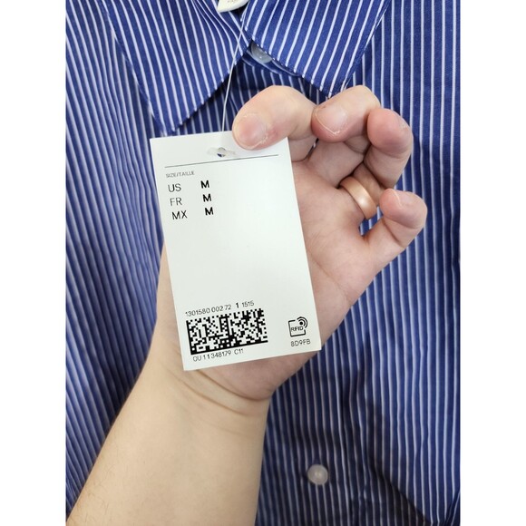 H&M Blouse Womens M Blue Striped Smocked Waist Peplum Button Up NWT - Picture 8 of 8